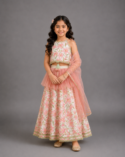 Peach Tulip Print Lehnga set