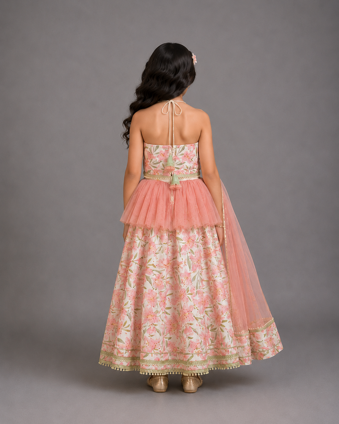 Peach Tulip Print Lehnga set