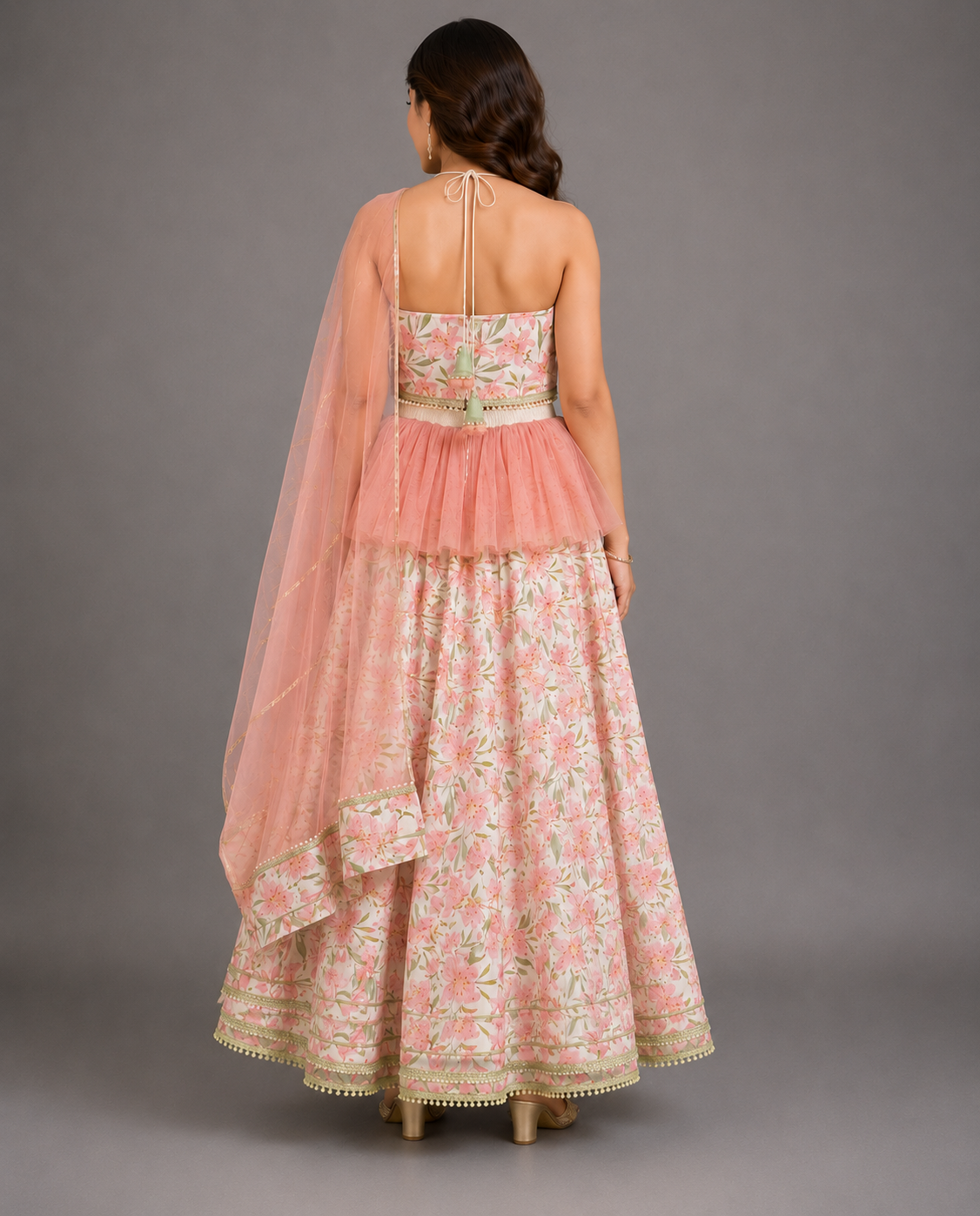 Peach Tulip Print Lehnga set