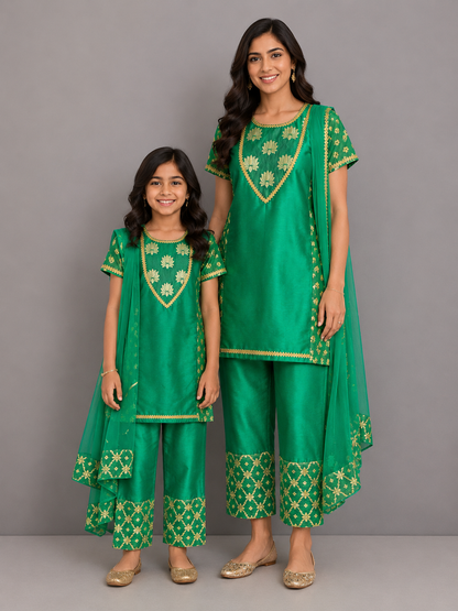 Green Chanderi Kurta Trouser with Dupatta