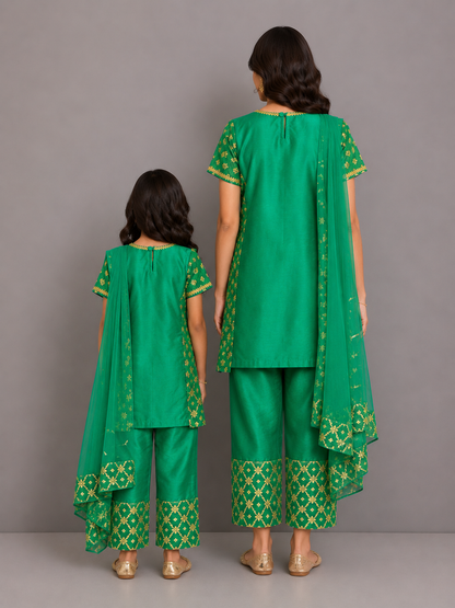 Green Chanderi Kurta Trouser with Dupatta