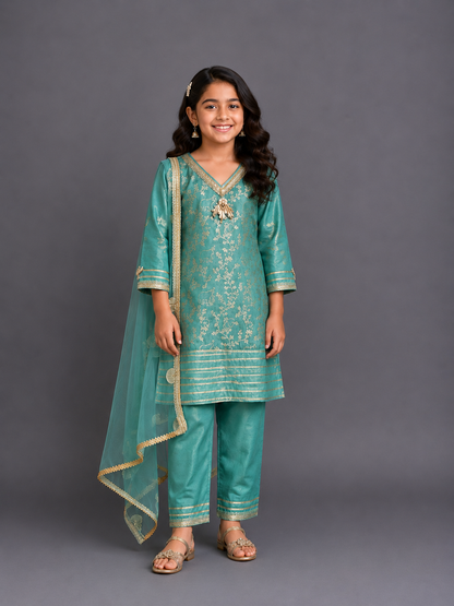 Pastel Green chanderi kurta  set