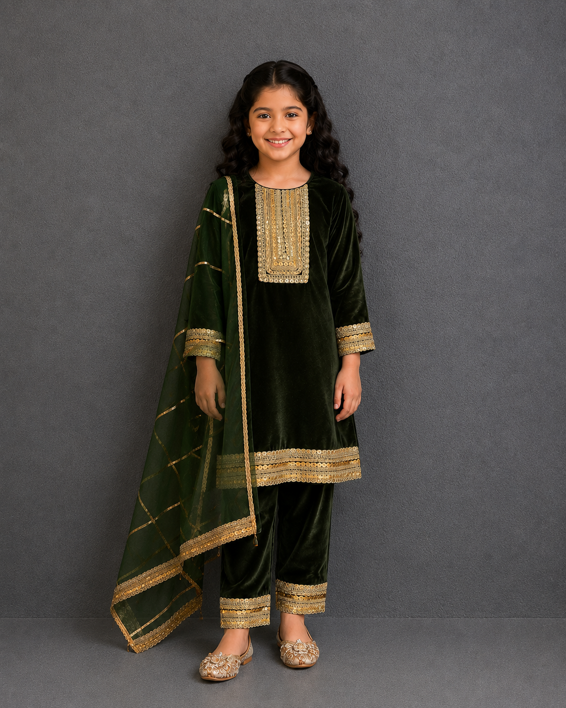 Bottle Green velvet kurta set