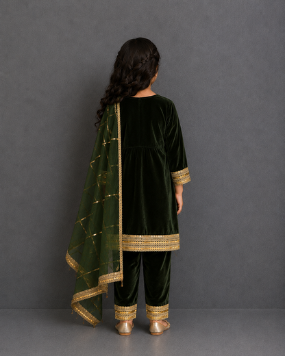 Bottle Green velvet kurta set