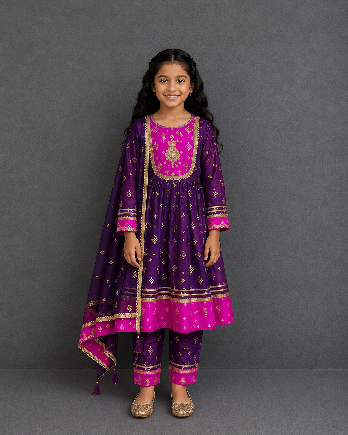 Purple/Pink  silk anarkali set