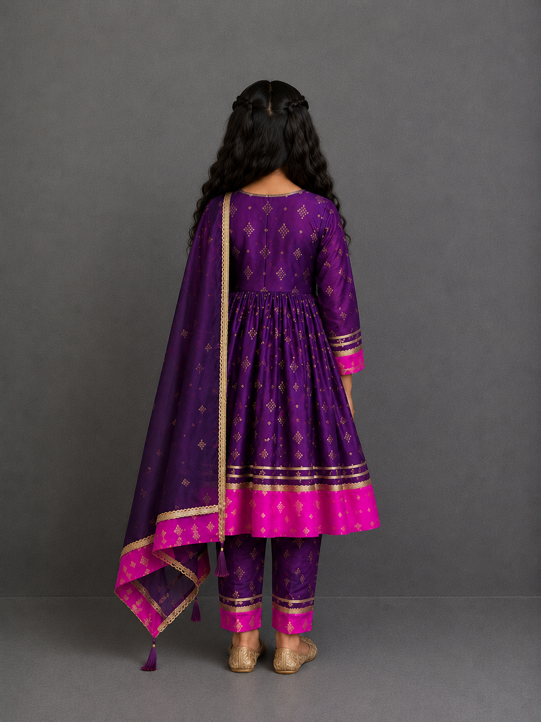 Purple/Pink  silk anarkali set
