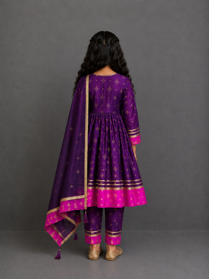 Purple/Pink  silk anarkali set