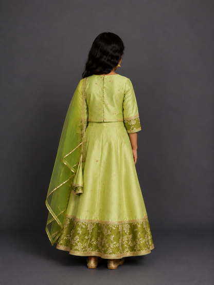 Green silk embroidery lehnga set