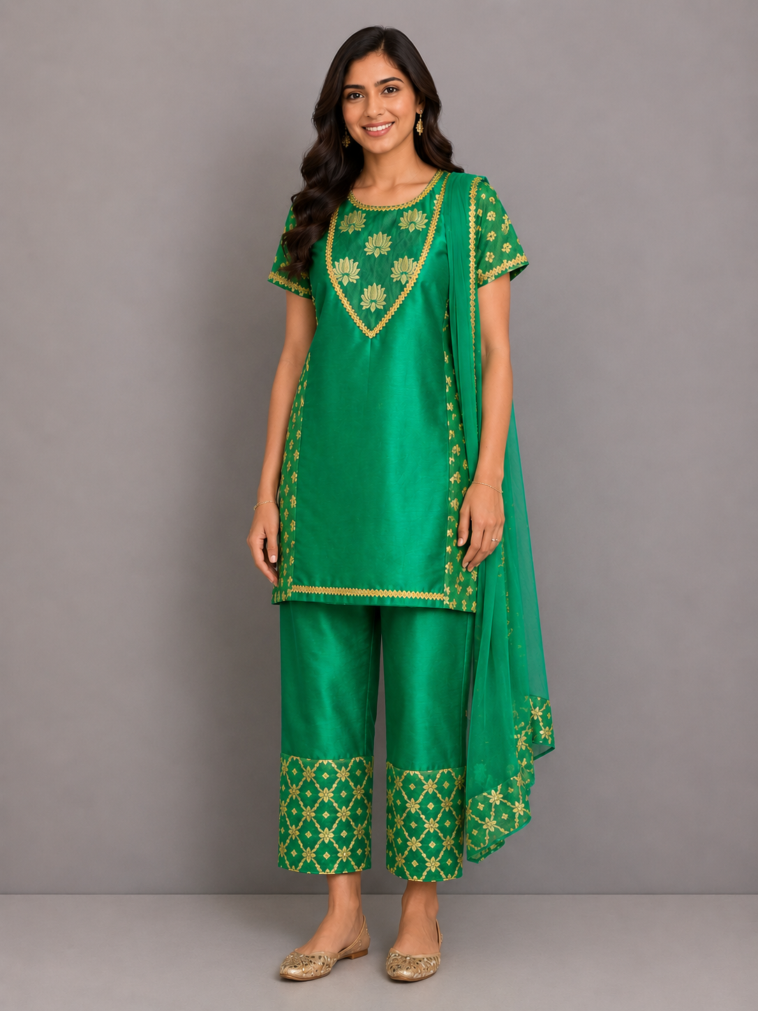 Green Chanderi Kurta Trouser with Dupatta
