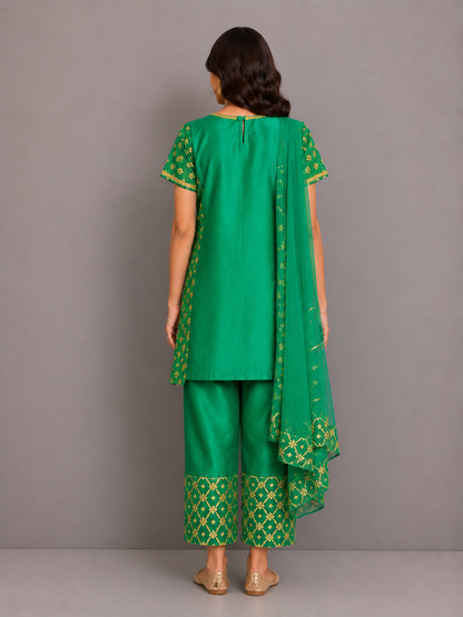 Green Chanderi Kurta Trouser with Dupatta