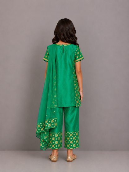 Green Chanderi Kurta Trouser with Dupatta