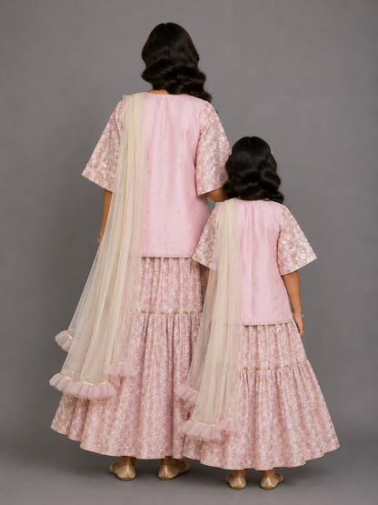 Baby Pink Silk Embroidered Sharara Set