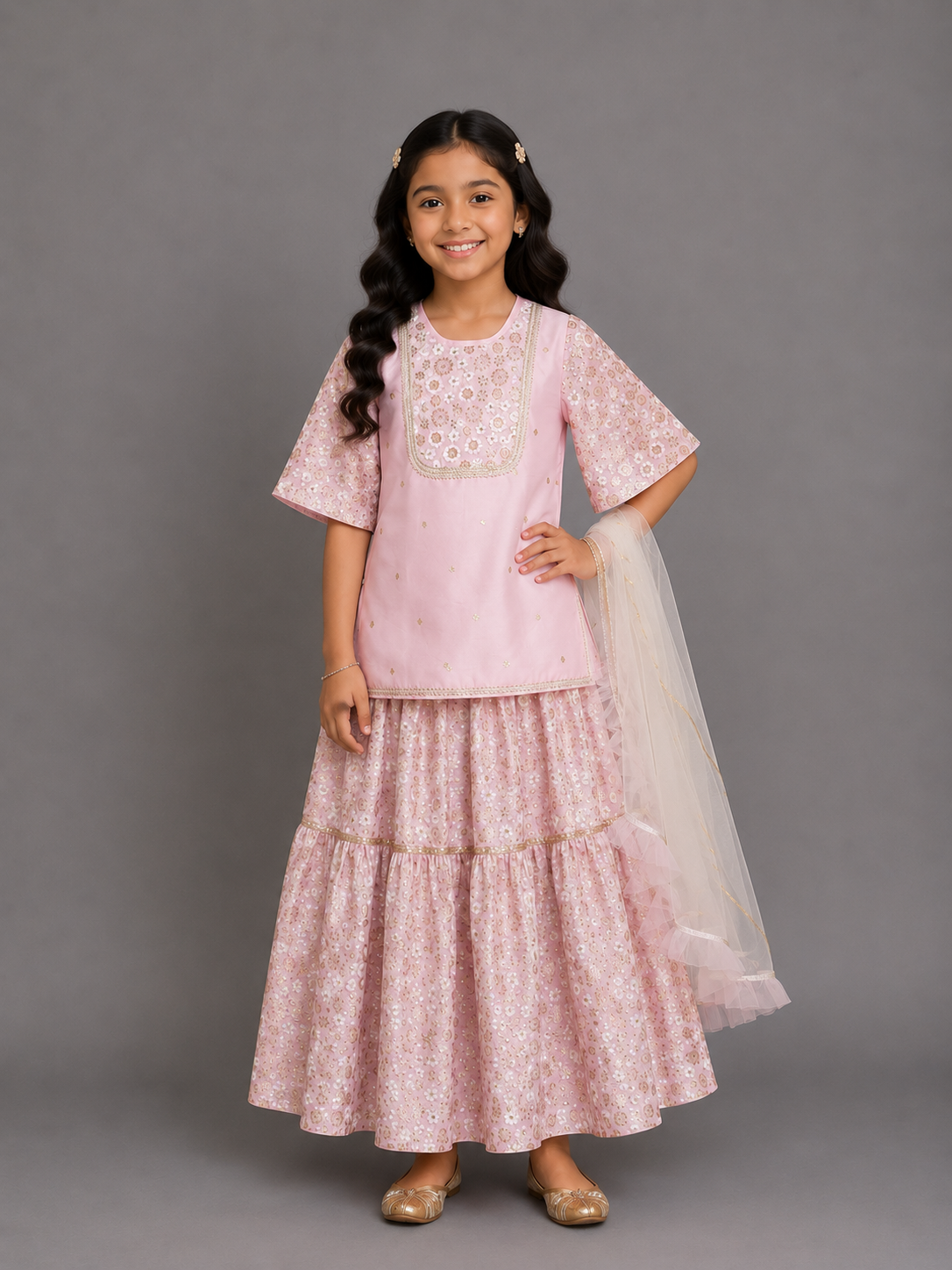 Baby Pink Silk Embroidered Sharara Set