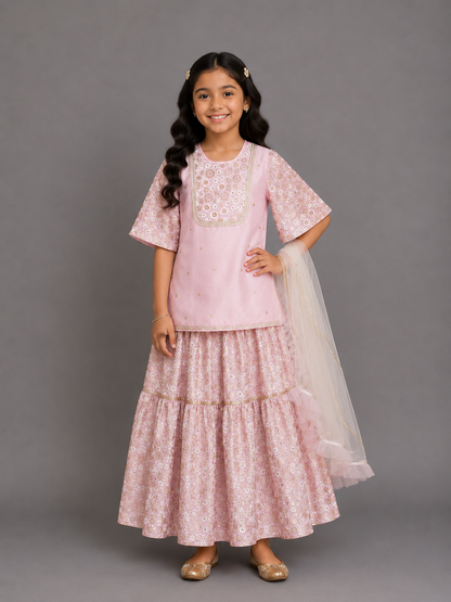 Baby Pink Silk Embroidered Sharara Set