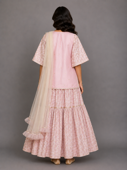Baby Pink Silk Embroidered Sharara Set
