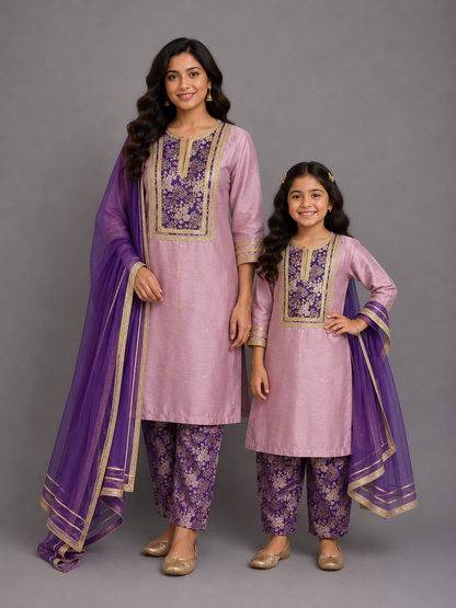 Lilac Brocade Kurta with Brocade Pant set