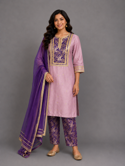 Lilac Brocade Kurta with Brocade Pant set