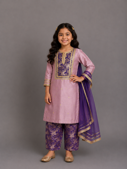 Lilac Brocade Kurta with Brocade Pant set