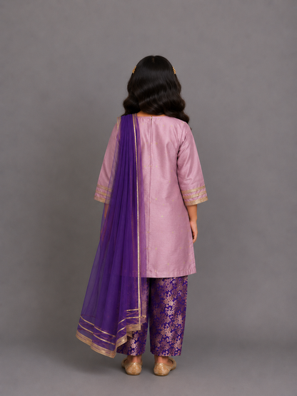 Lilac Brocade Kurta with Brocade Pant set