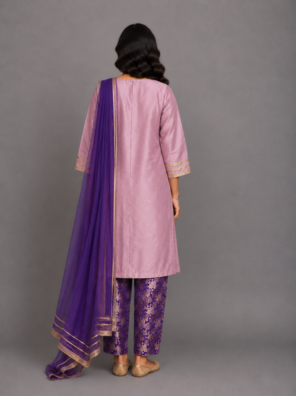 Lilac Brocade Kurta with Brocade Pant set