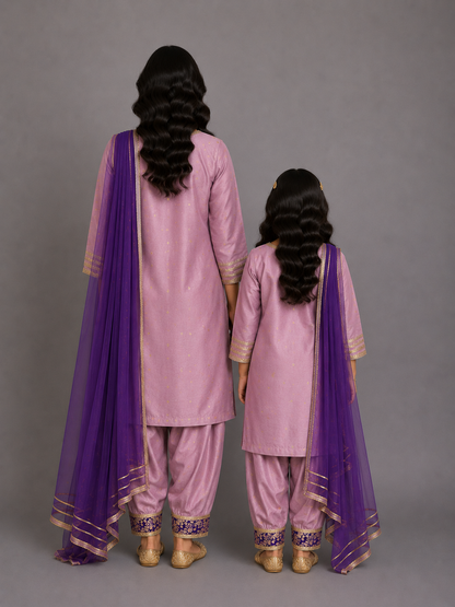 Lilac brocade kurta with salwar set