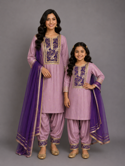 Lilac brocade kurta with salwar set