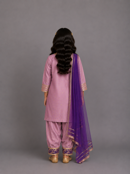 Lilac brocade kurta with salwar set