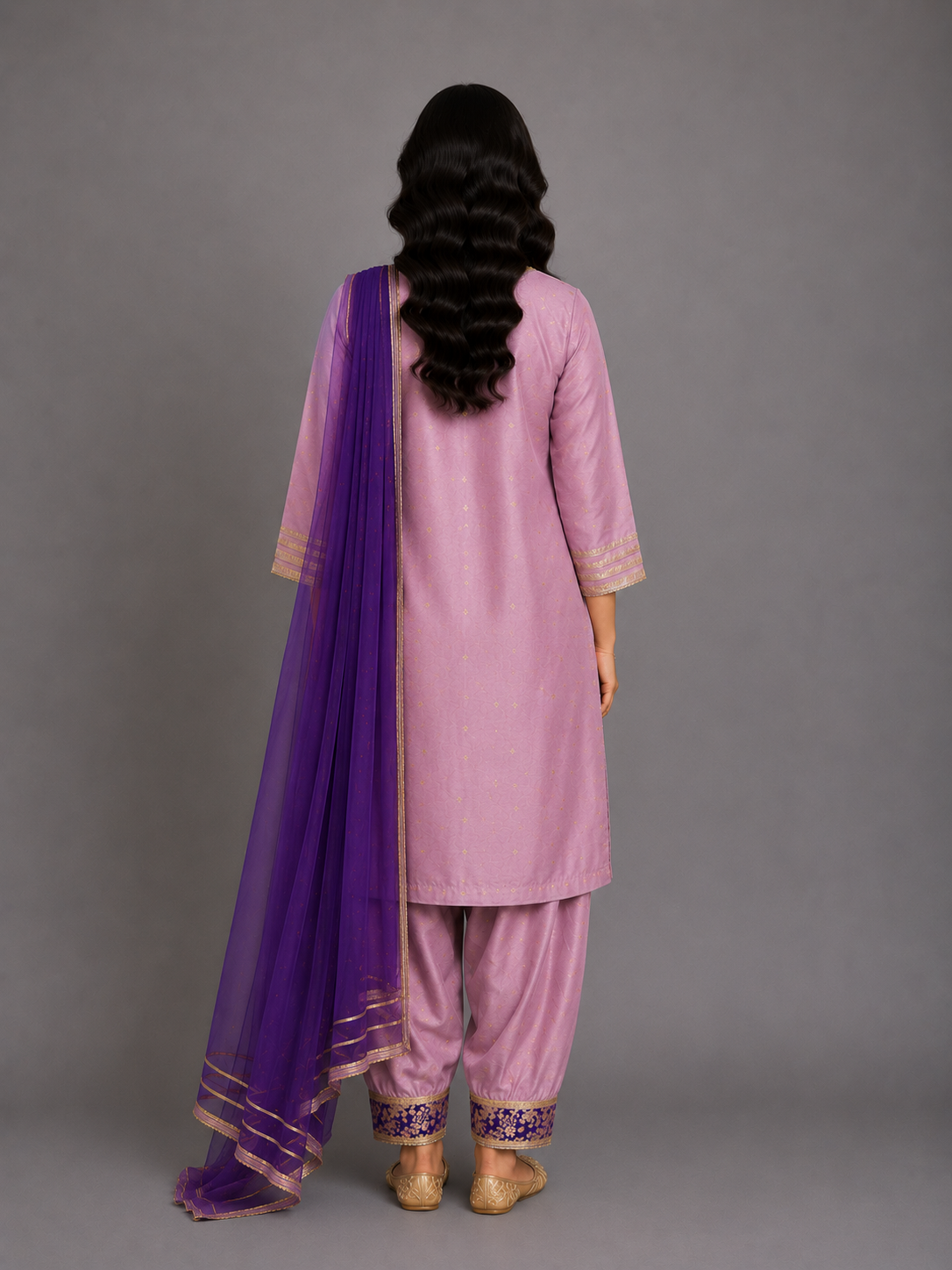 Lilac brocade kurta with salwar set