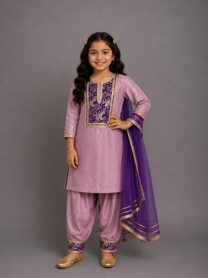 Lilac brocade kurta with salwar set
