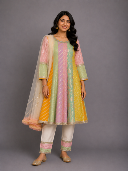Multicolor Chanderi Anarkali set