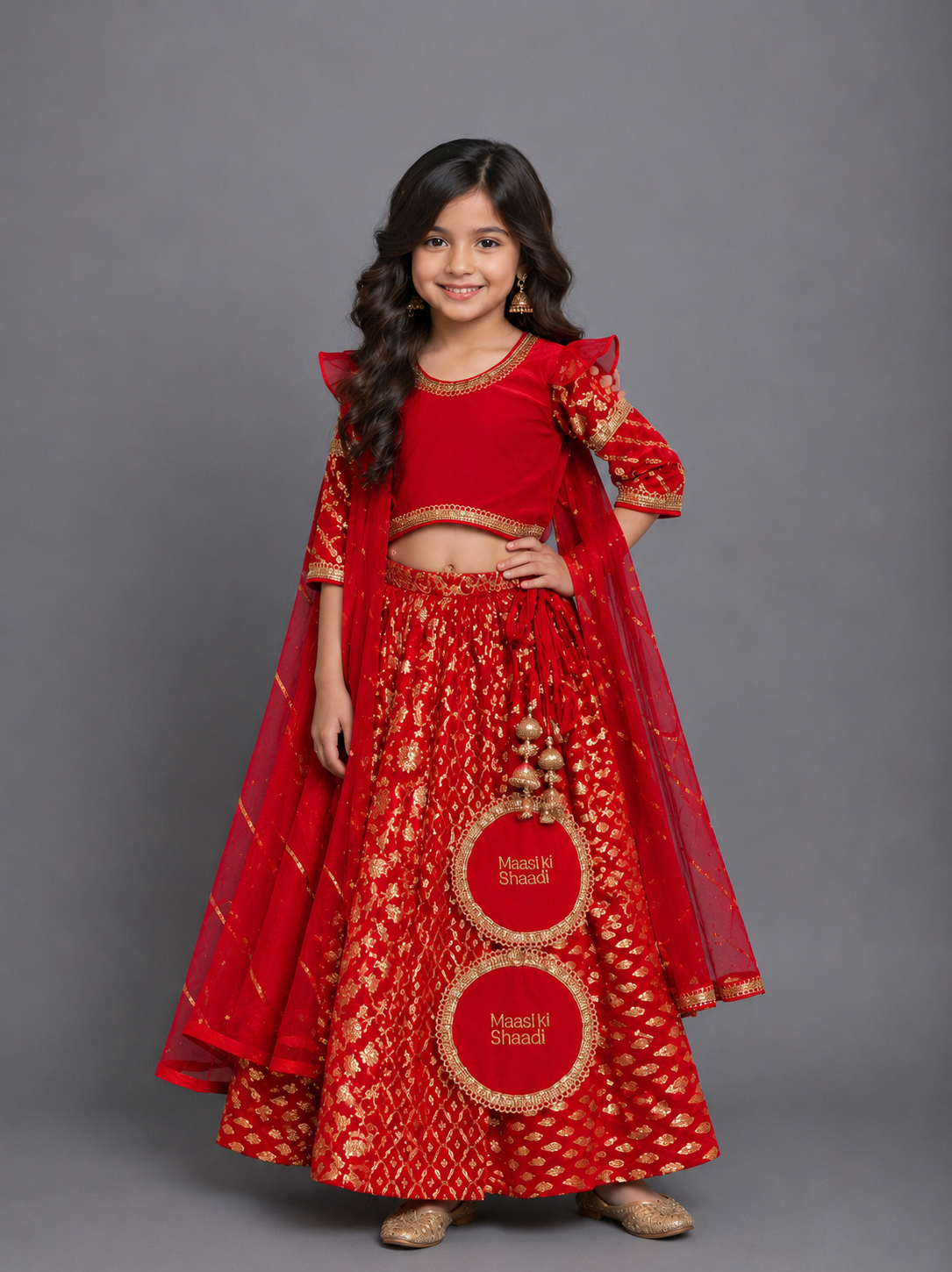Red Chanderi attached dupatta lehnga set  (MAMA KI SHAADI)