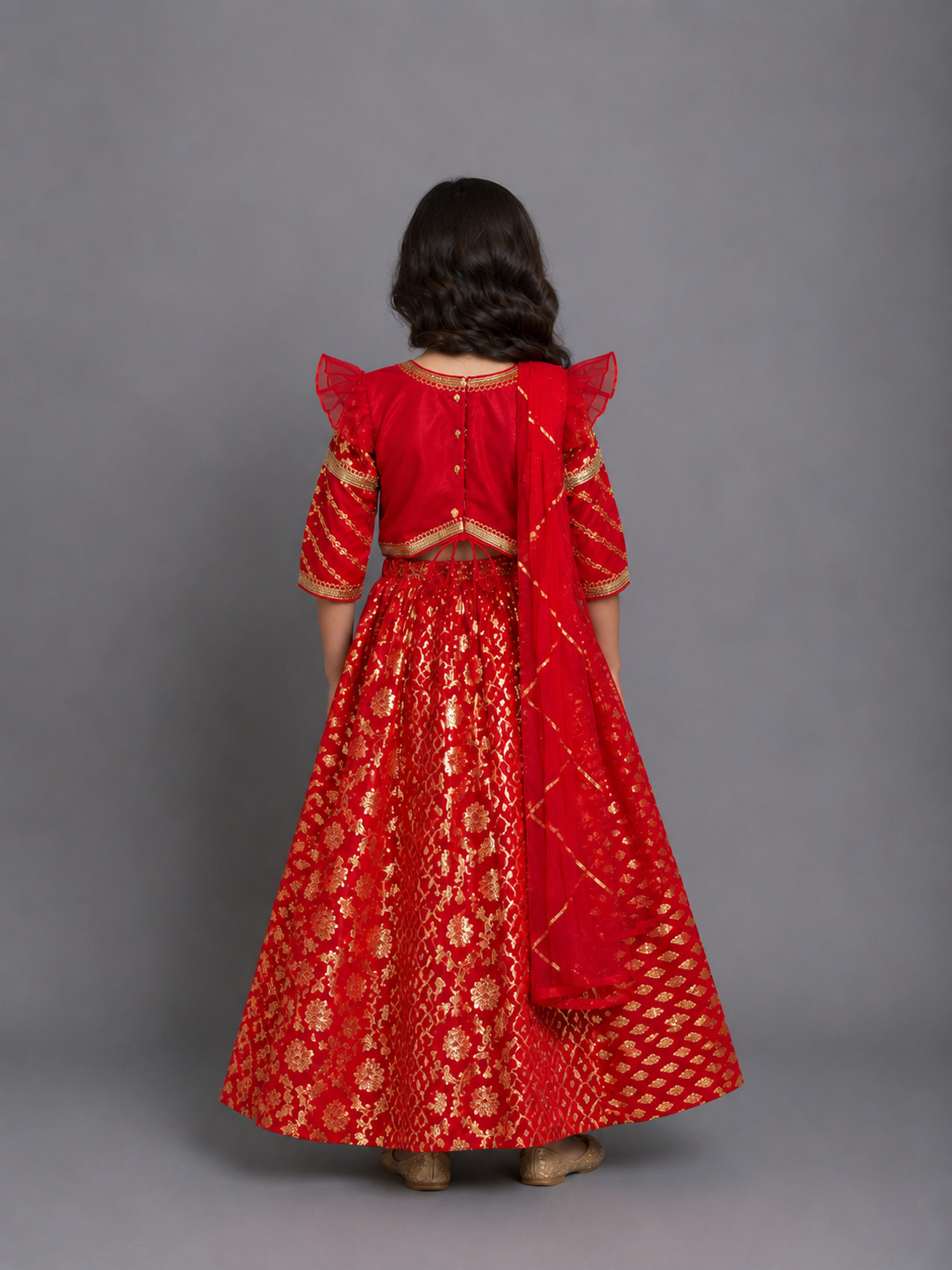 Red Chanderi attached dupatta lehnga set  (MAMA KI SHAADI)