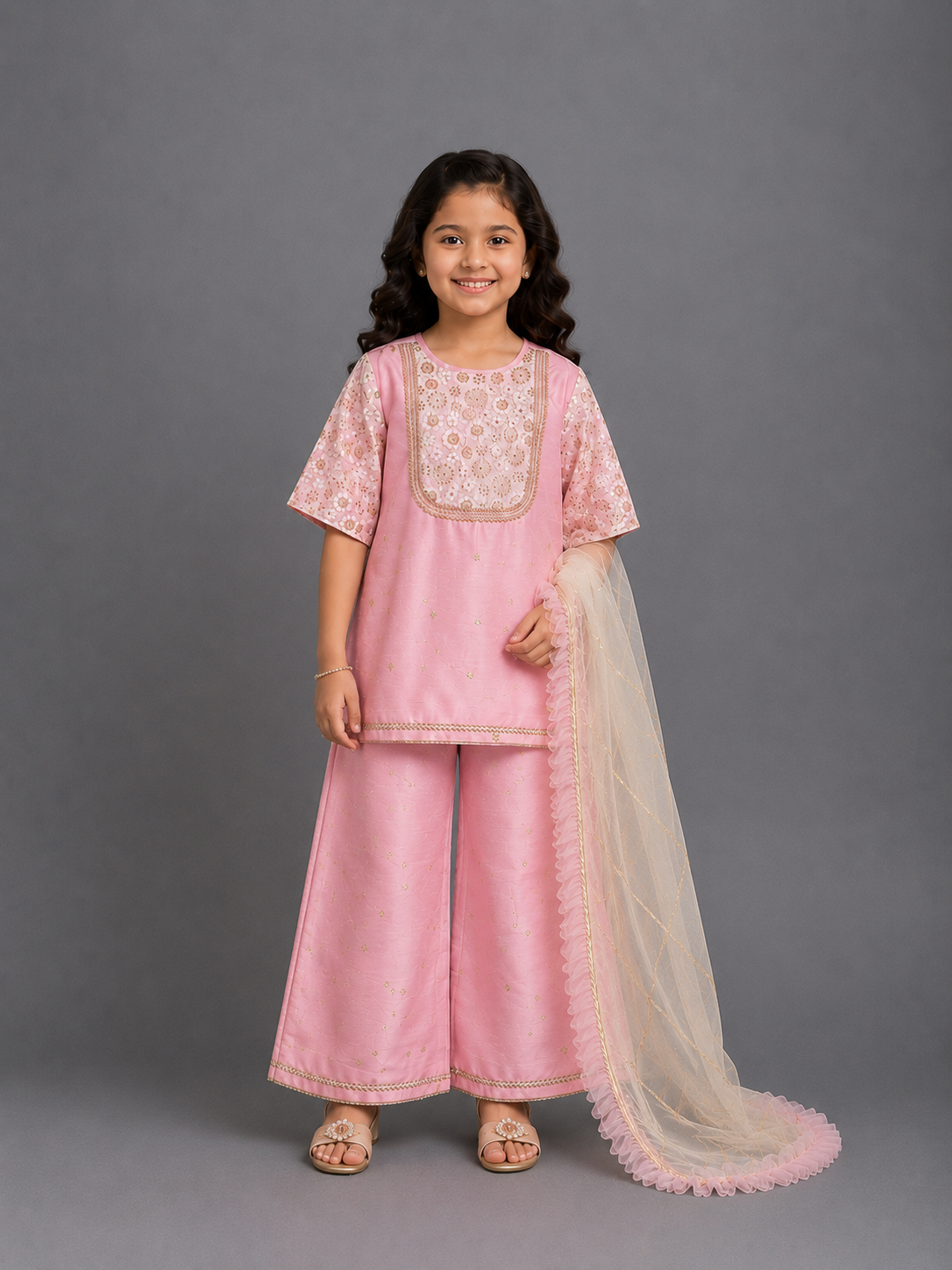 Baby Pink silk embroidered cord set
