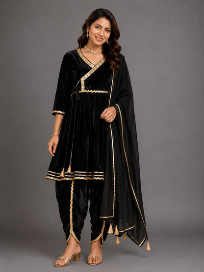 Black velvet  angrakha set