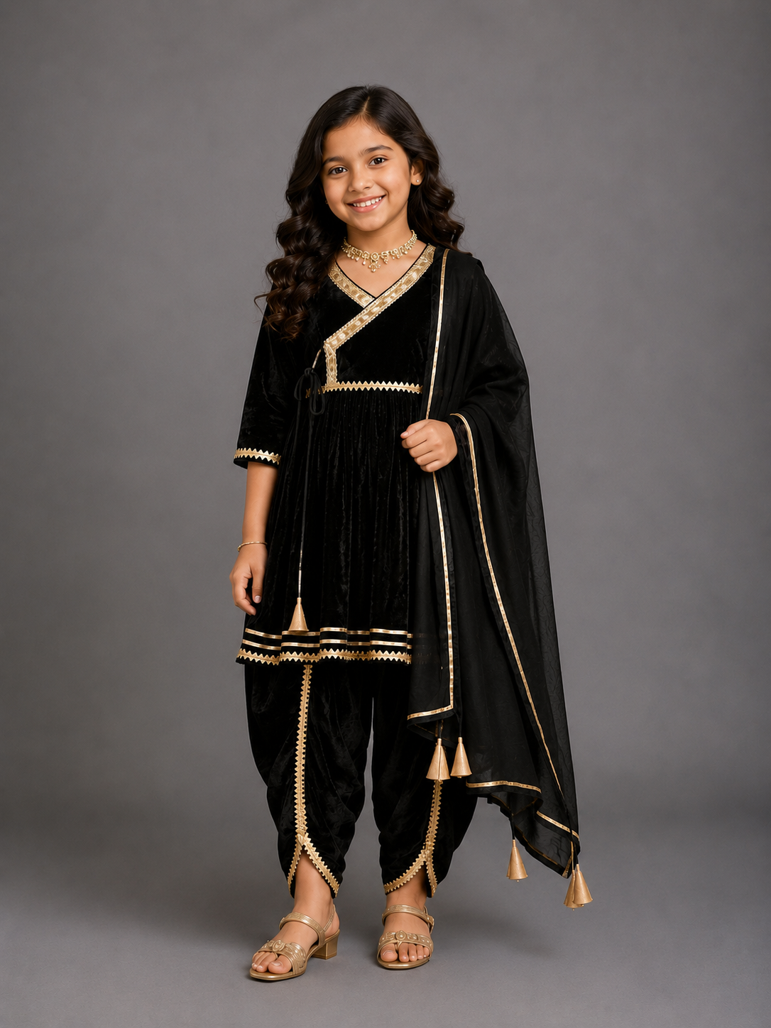 Black velvet  angrakha set