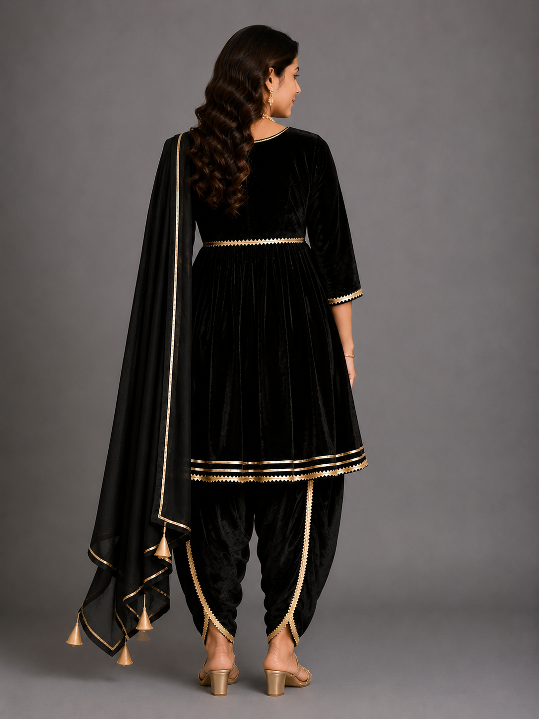 Black velvet  angrakha set