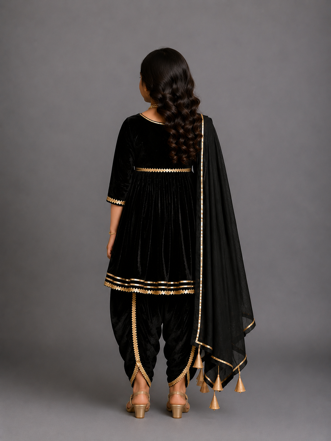 Black velvet  angrakha set