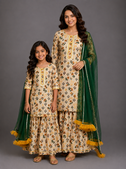 Marigold floral print sharara set