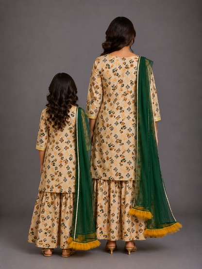 Marigold floral print sharara set