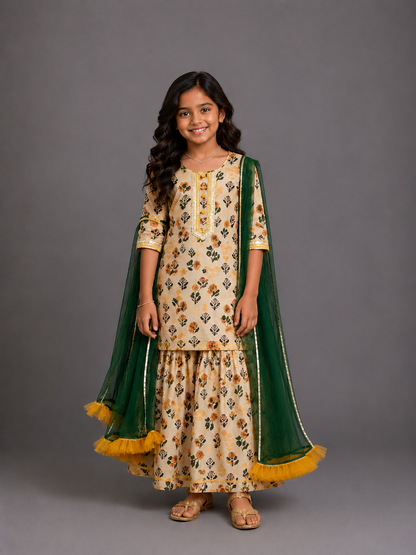 Marigold floral print sharara set