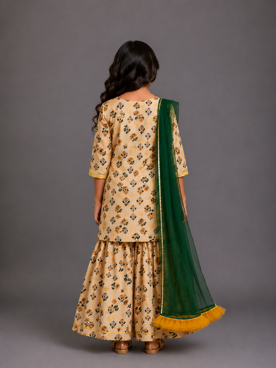 Marigold floral print sharara set