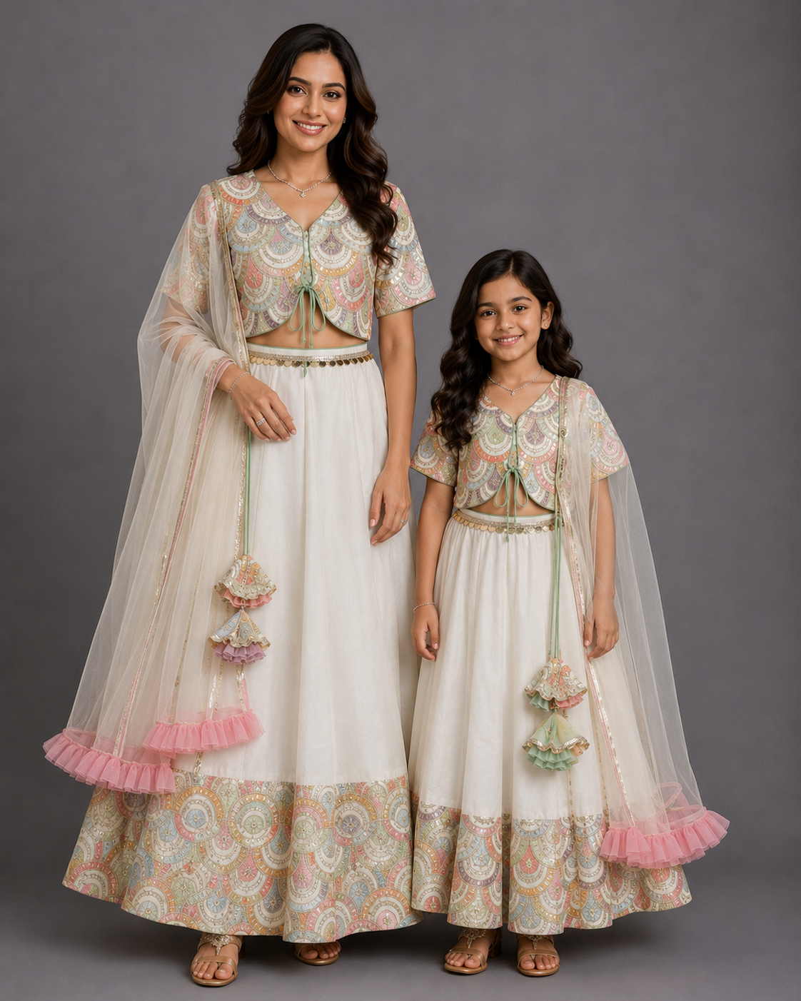 Off White Scallop Embroidery Blouse Lehnga Set