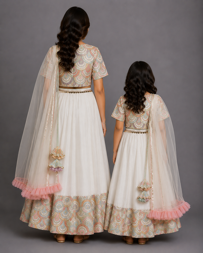 Off White Scallop Embroidery Blouse Lehnga Set