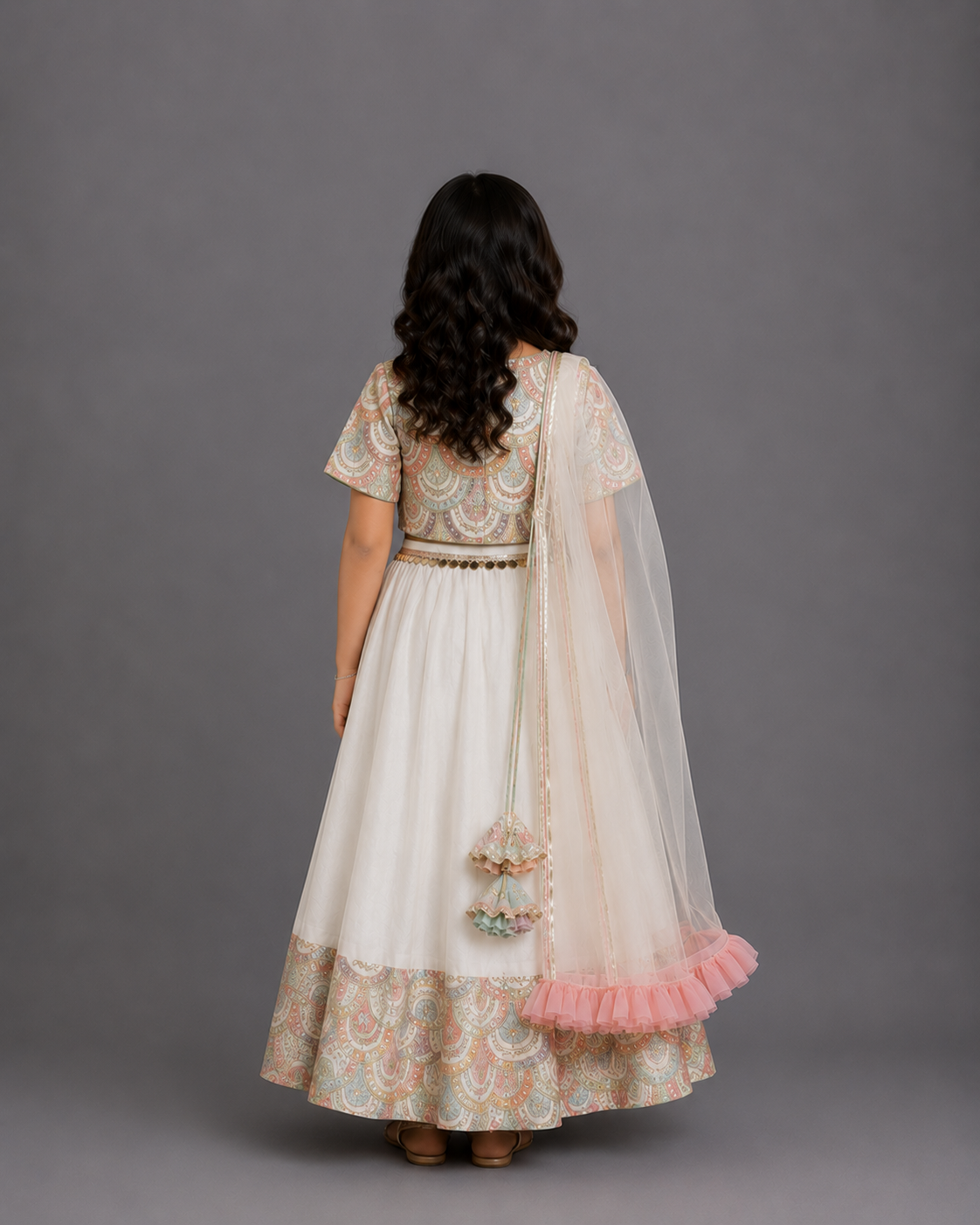 Off White Scallop Embroidery Blouse Lehnga Set