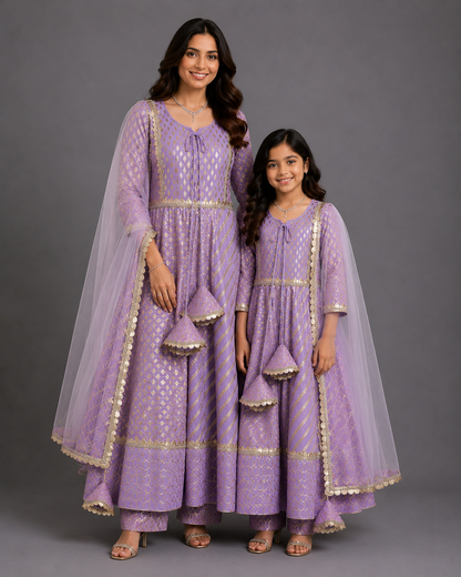 Lavender Chanderi Anarkali Set