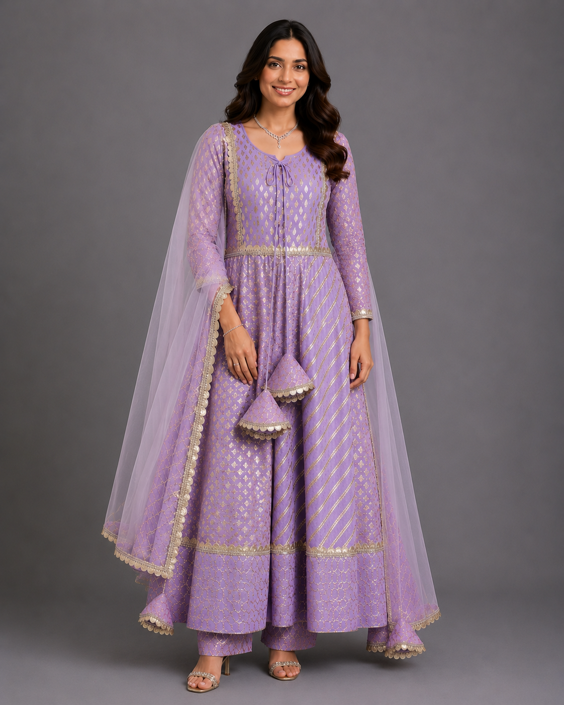 Lavender Chanderi Anarkali Set