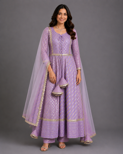 Lavender Chanderi Anarkali Set