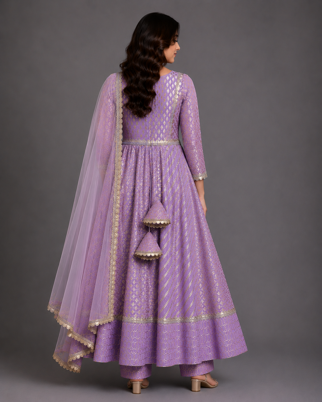 Lavender Chanderi Anarkali Set