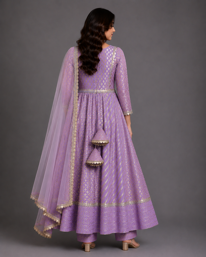 Lavender Chanderi Anarkali Set