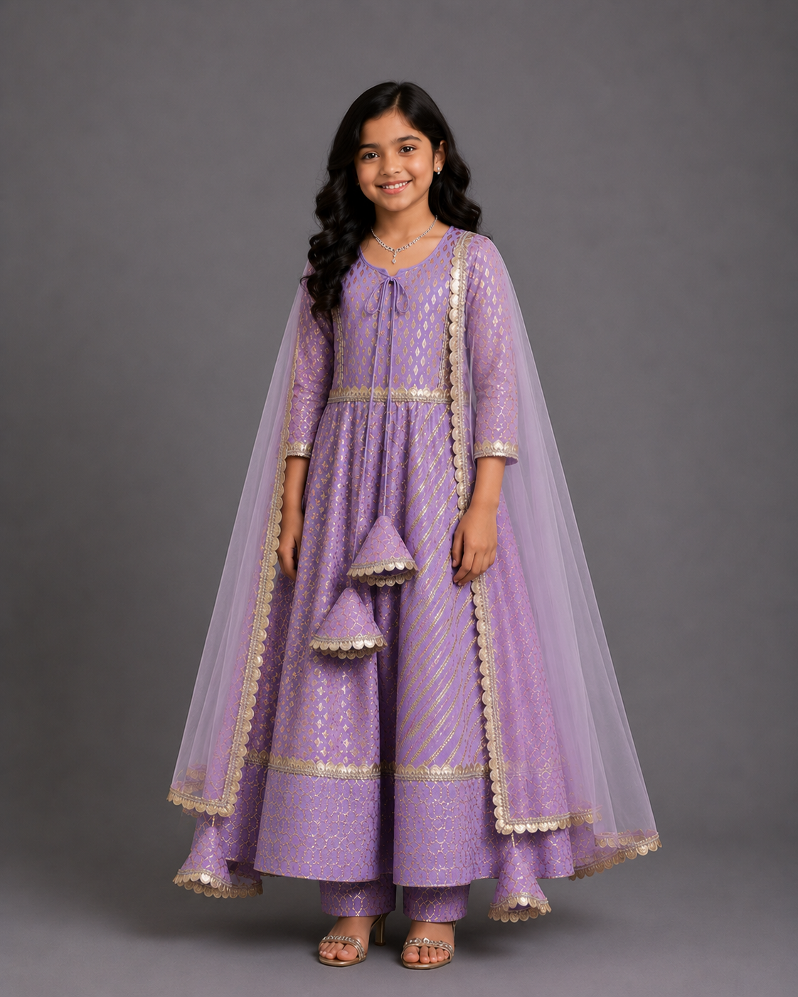 Lavender Chanderi Anarkali Set